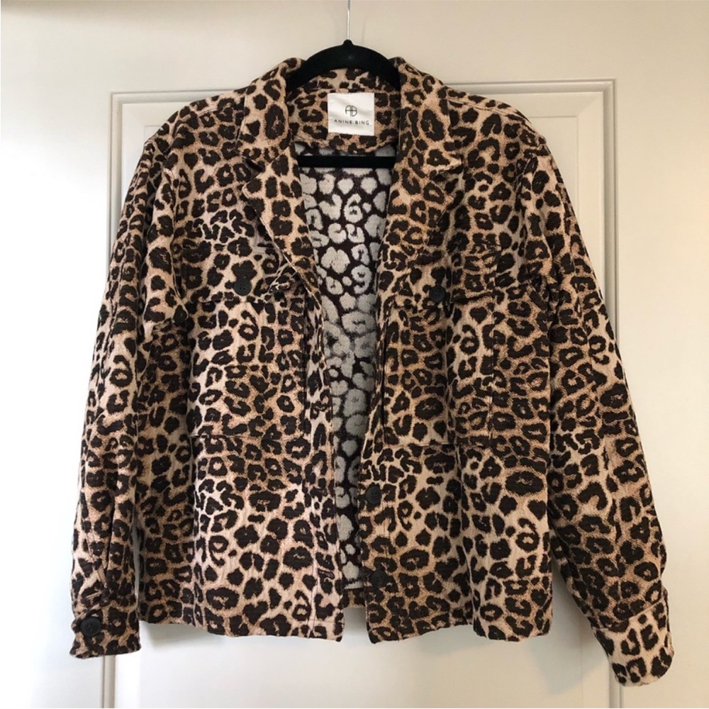Anine Bing Flynn Leo Leopard Print Jacket XS | Flynn Utility Shirt Jacket Cotton - Picture 13 of 14